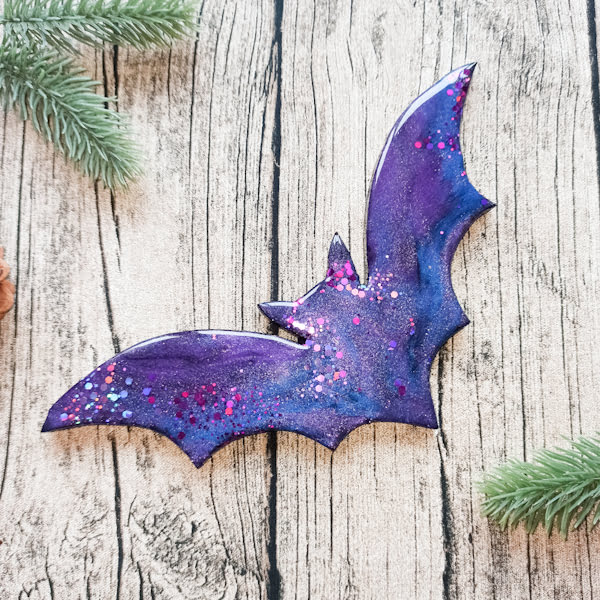 Resinbild Fledermaus Magical Bat, original Kunstwerk, Halloweendeko, Epoxidharzbild, Resinart