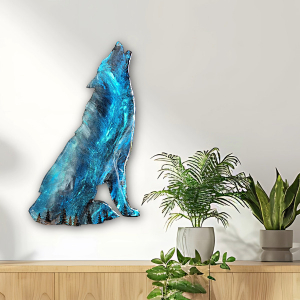 Wolfsruf Original Kunstwerk Wolf, heulender Wolf, Polarlicht, Nordlicht