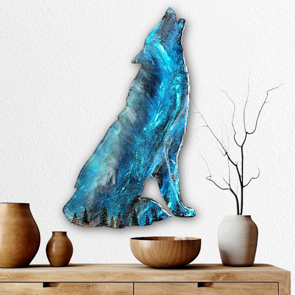 Wolfsruf Original Kunstwerk Wolf, heulender Wolf, Polarlicht, Nordlicht