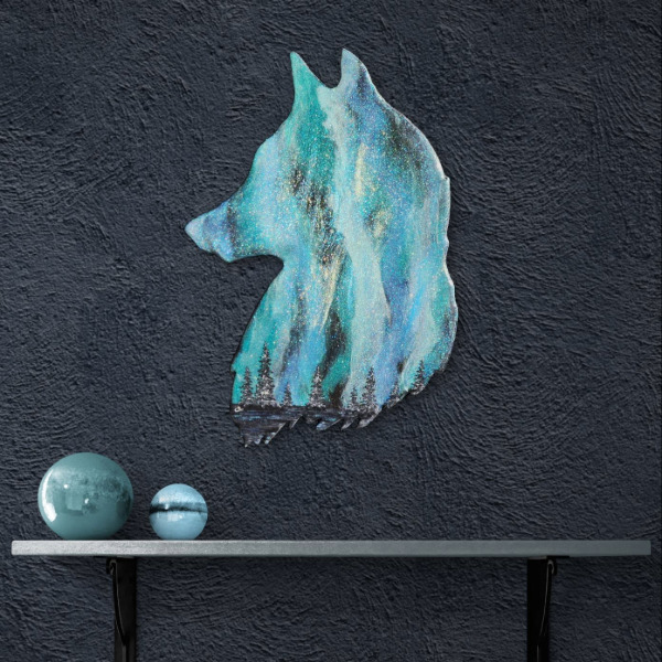 Spirit of the Wild Original Kunstwerk Wolf, heulender Wolf, Polarlicht, Nordlicht, Resinart, Resinkunst, Northernlights,