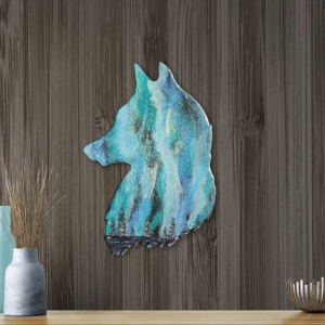 Original Kunstwerk Wolf, heulender Wolf, Polarlicht, Nordlicht, Resinart, Resinkunst, Northernlights,