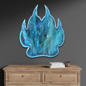 Original Kunstwerk Wolf, Wolfspfote, Polarlicht, Nordlicht, Resinart,